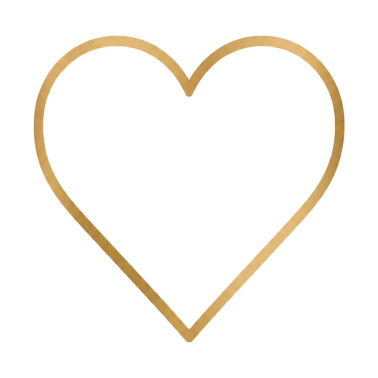 A minimalist gold heart outline icon on a solid white background.