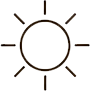 A simple black line icon of a sun with a circular center and short rays extending outward, shown on a plain white background.