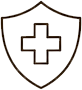 A simple black outline shield icon with a white medical-style cross in the center, shown on a plain white background.
