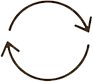 A simple circular arrow diagram with two curved arrows forming a loop, shown on a plain white background.