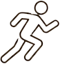 A simple black line icon of a running human figure on a white background.
