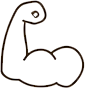 A simple black line drawing of a flexed bicep arm on a white background.